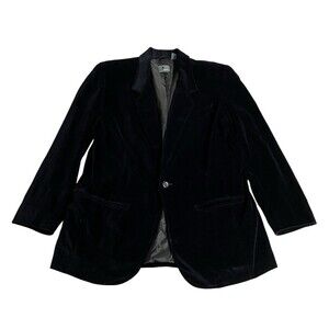 Vintage Liz Wear Blazer Jacket Womens 14 Black Velvet Goth Whimsigoth Y2K 90s